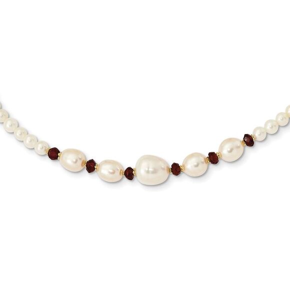 14k White Gold Freshwater Cultured Pearl Faceted 4.0 Garnet Bead Necklace